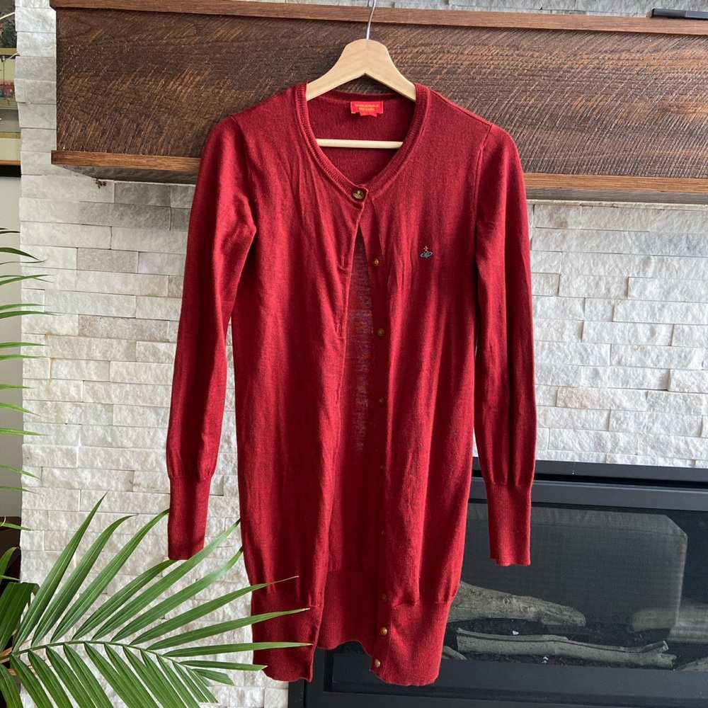 Vivienne Westwood Long Red Wool Button Cardigan